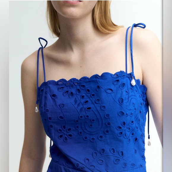 H&M eyelet tie shoulder dress.Size S.Worn only ONCE! Extremely flattering dress! - Picture 2 of 9